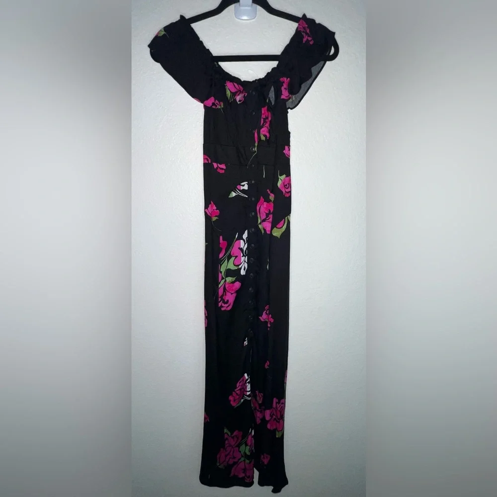 Free People Black and Pink Floral Midi Dress - Picture 7 of 13